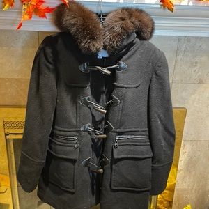 Black wool toggle coat with hood